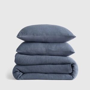 QUINCE Organic Luxe Waffle/Honeycomb Duvet Cover Set - Mineral - King/Cal King